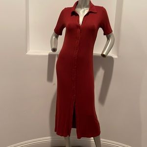 Reformation Knit Ribbed Midi Dress  Short Sleeve Maroon Size S BNWOT